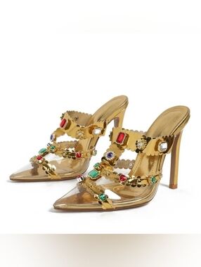 NWT - Azalea Wang Zya Multi Jewel Embellished Heels – Size 8.5